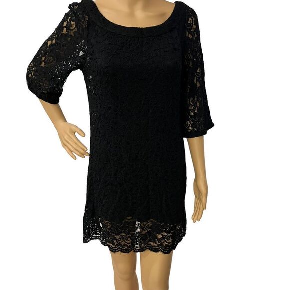 Diane Von Furstenberg DVF 3/4 Sleeve Lace Lining Scalloped Pull On Dress Sz 4 - Picture 1 of 14